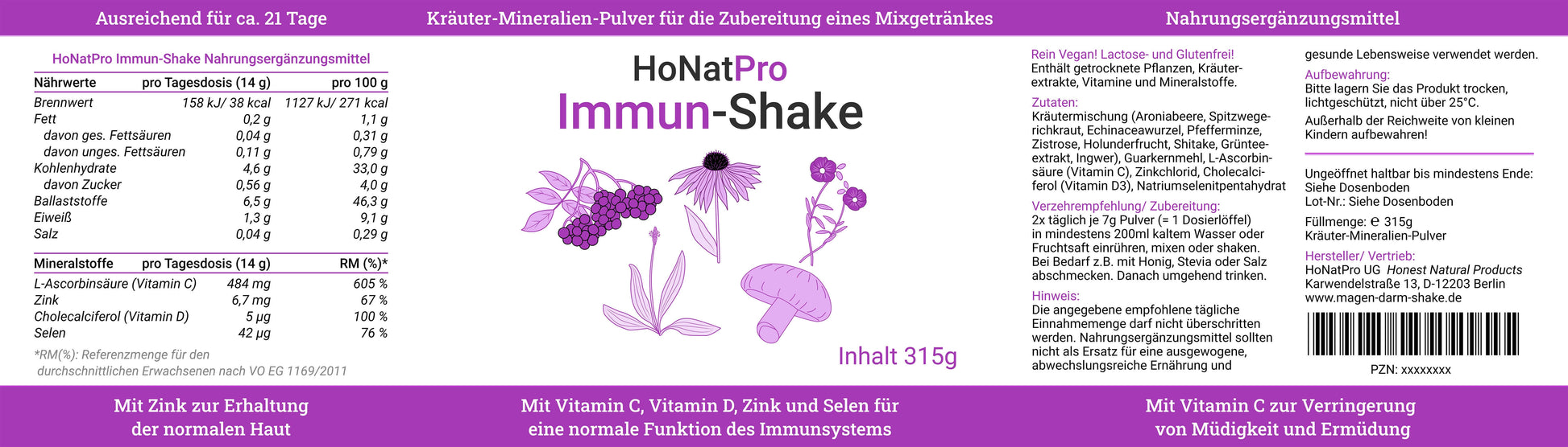 HoNatPro Immun-Shake Etikett