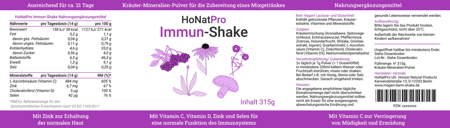 HoNatPro Immun-Shake Etikett